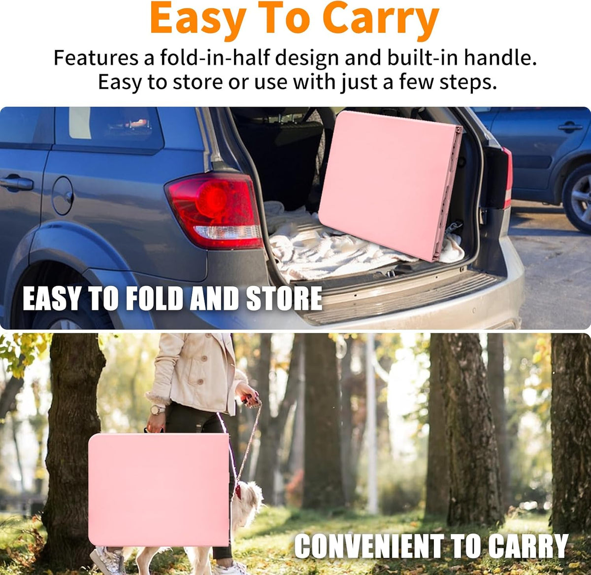 6 FT Folding Table with Carry Handle, Portable Fold-in-Half Plastic Table, Rectangle Foldable Table for Indoor/Outdoor Beautiful Pink