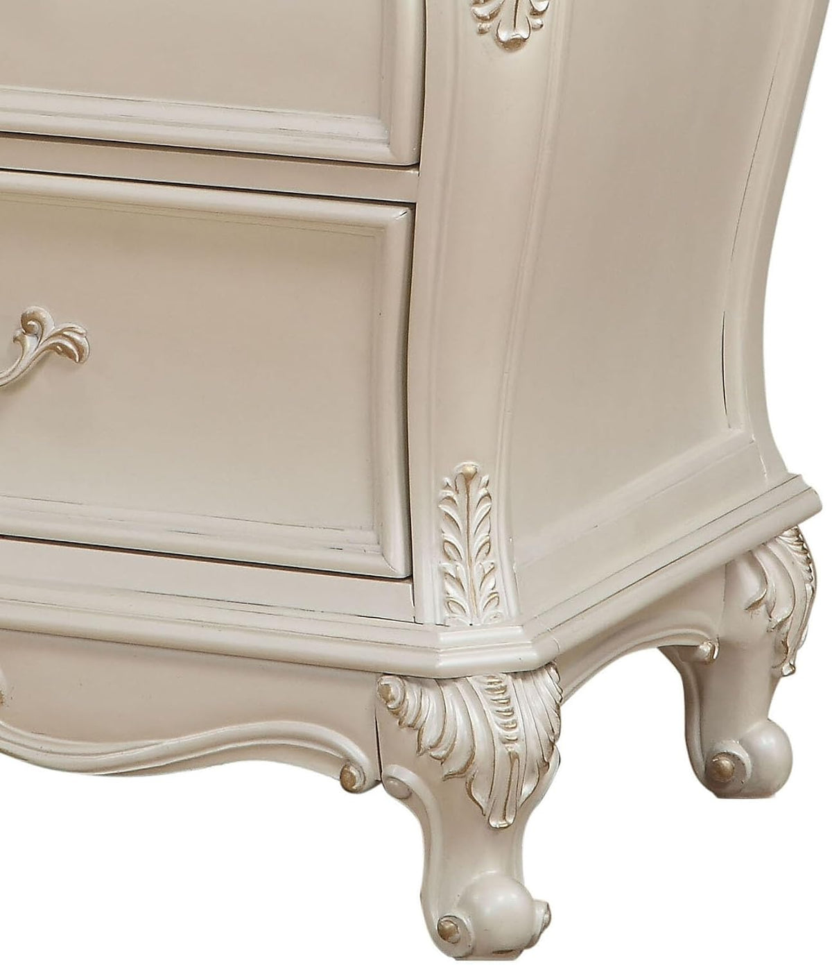 Pearl White 2-Drawer Nightstand with Legs,for Small Spaces