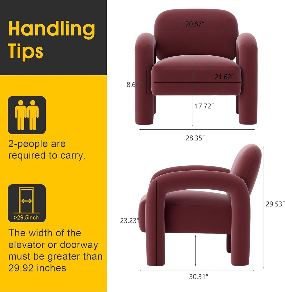 Modern Accent Chair, Comfy Velvet Upholstered Armchair, Cozy Vanity Chair Single Sofa, Tufted Barrel Chair Reading Chair for Living Room, Bedrooms, Corner(Red)