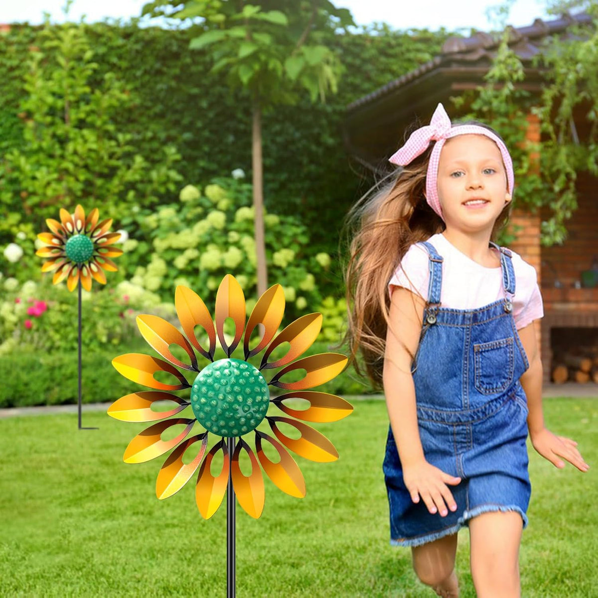 Sunflower Wind Spinners Outdoor, MeyRolizn Metal Pinwheel Wind Sculpture with Stake, Small Windmill for Garden Lawn Yard Patio Outside Art Decor(1pcs-Yellow)
