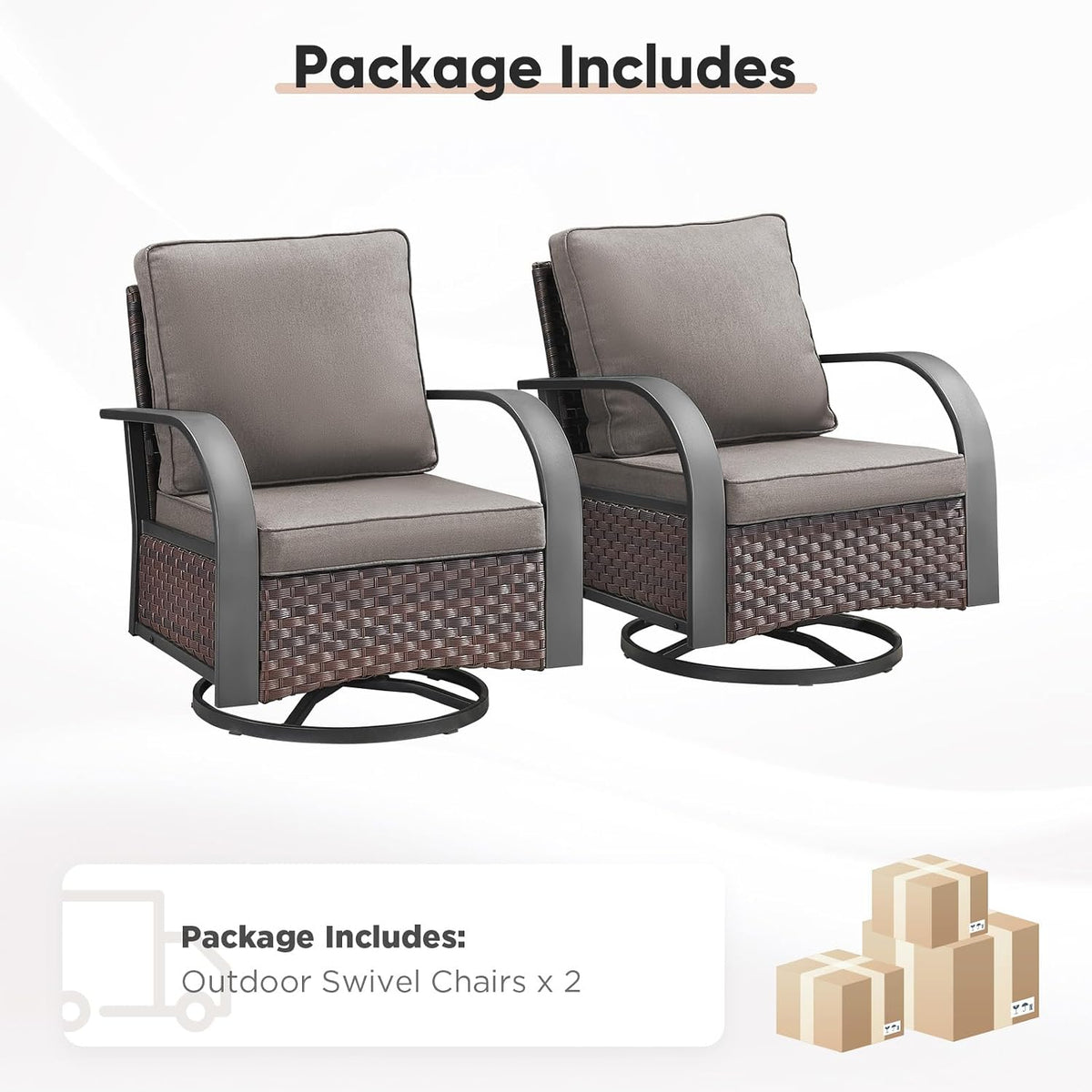 Belord Outdoor Swivel Rocker Patio Chairs of 2, Patio Conversation Glider Set with Wide Metal Armrests, Handwoven Rattan Bistro Set for Backyard, Garden, Luxury Patio Furniture for Indoor (Grey)