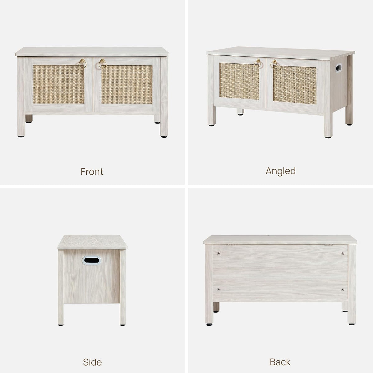 SICOTAS Rattan Shoe Rack Bench with Lift Top Storage: White Farmhouse Boho Shoe Cabinet Entryway Bench with Safety Hinges, Wooden Storage Chest for Bedroom, Entryway, Hallway, Living Room