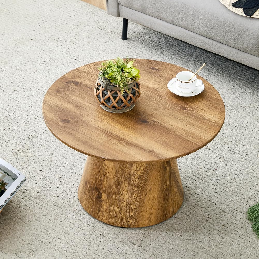 Nesting Coffee Table Set, Round Wood Grain Veneer, Mid-Century Modern | Classic Round Coffee and Side Table Set with Simple Wood-Grain Design for Living Rooms, Offices, and Center Spaces.