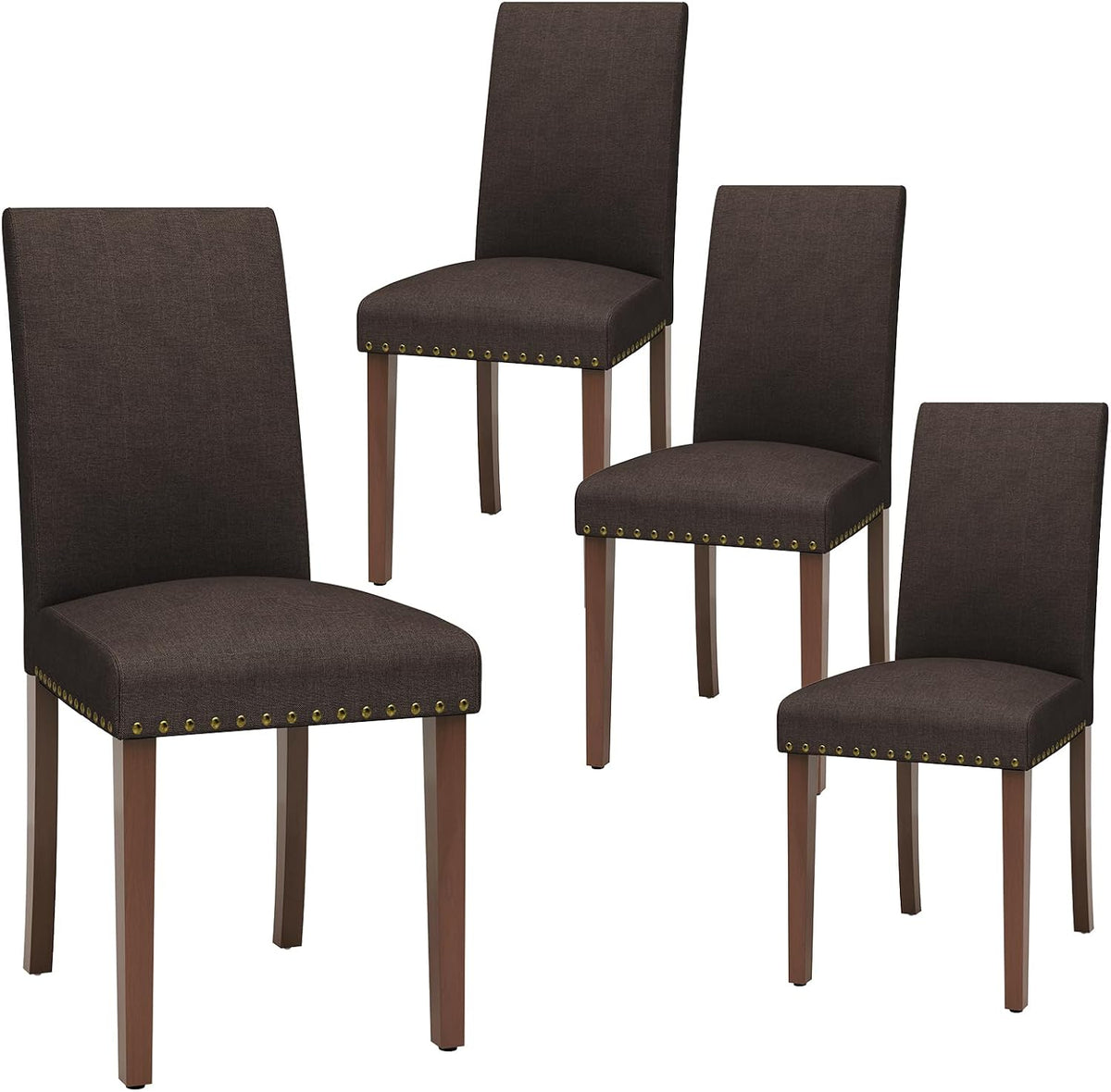 TLSUNNY Upholstered Dining Chairs Set of 2/4, Tufted Parsons Design with Nail Head Trim, Solid Wood Legs and Padded Seat, Comfortable Fabric for Dining Room, Kitchen (Brown, Set of 4)