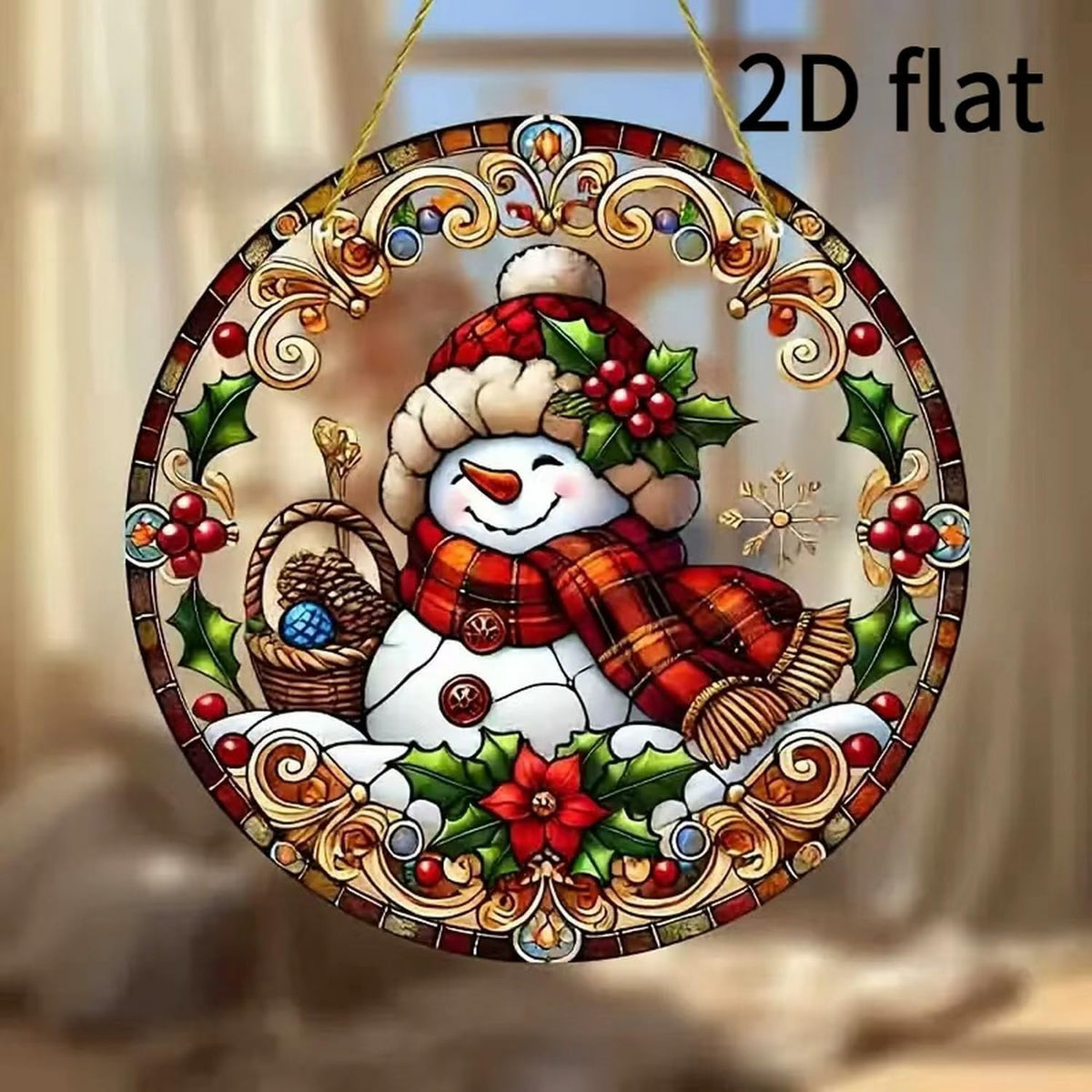 7.87inch Christmas Sun Catcher for Window Hanging with Snowman Designs Round Acrylic Hanging Suncatcher for Garden Decor ,Wall Home, Kitchen, Housewarming Women Neighbor Winter Xmas Decor Gifts