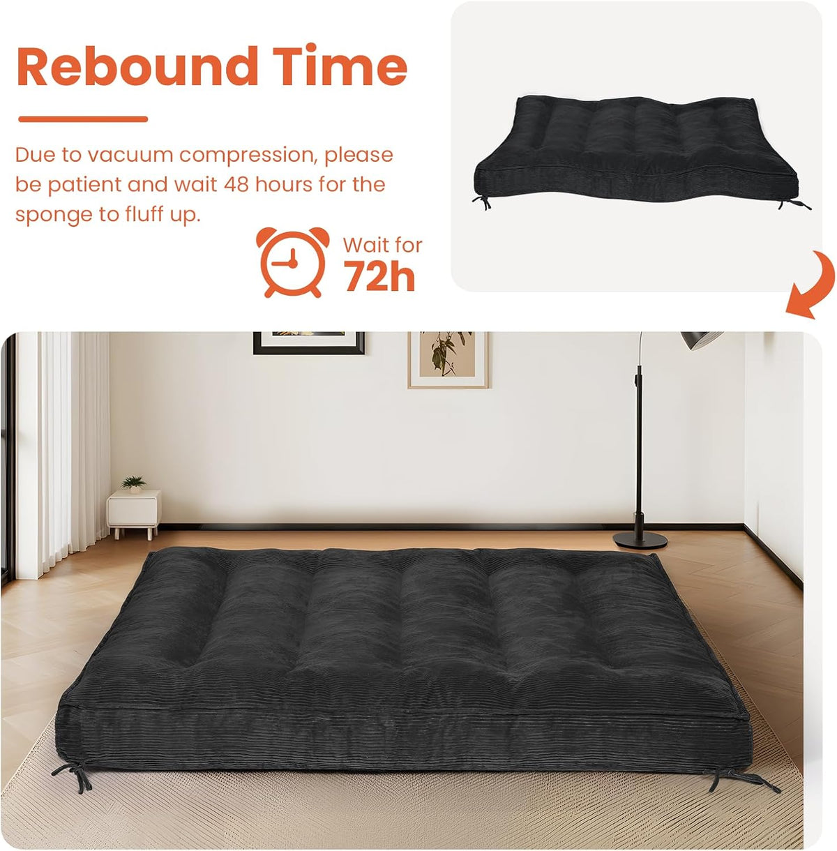 8" Futon Mattress Full Size, Futons Sofa Bed Sleeper Couch Bed, Roll Up Mattress with Shredded Foam & 2 Straps for Storage, Futon Floor Mattress for Living Room, Corduroy (Frame Not Included)