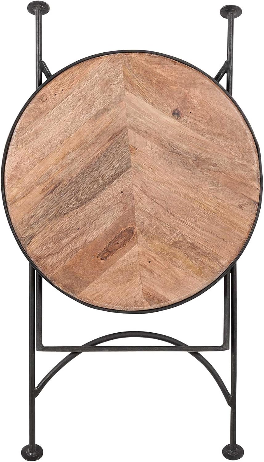 East at Main Nadine Round Folding Side Table, Sand Mango Wood & Black Iron, Small Space End Table