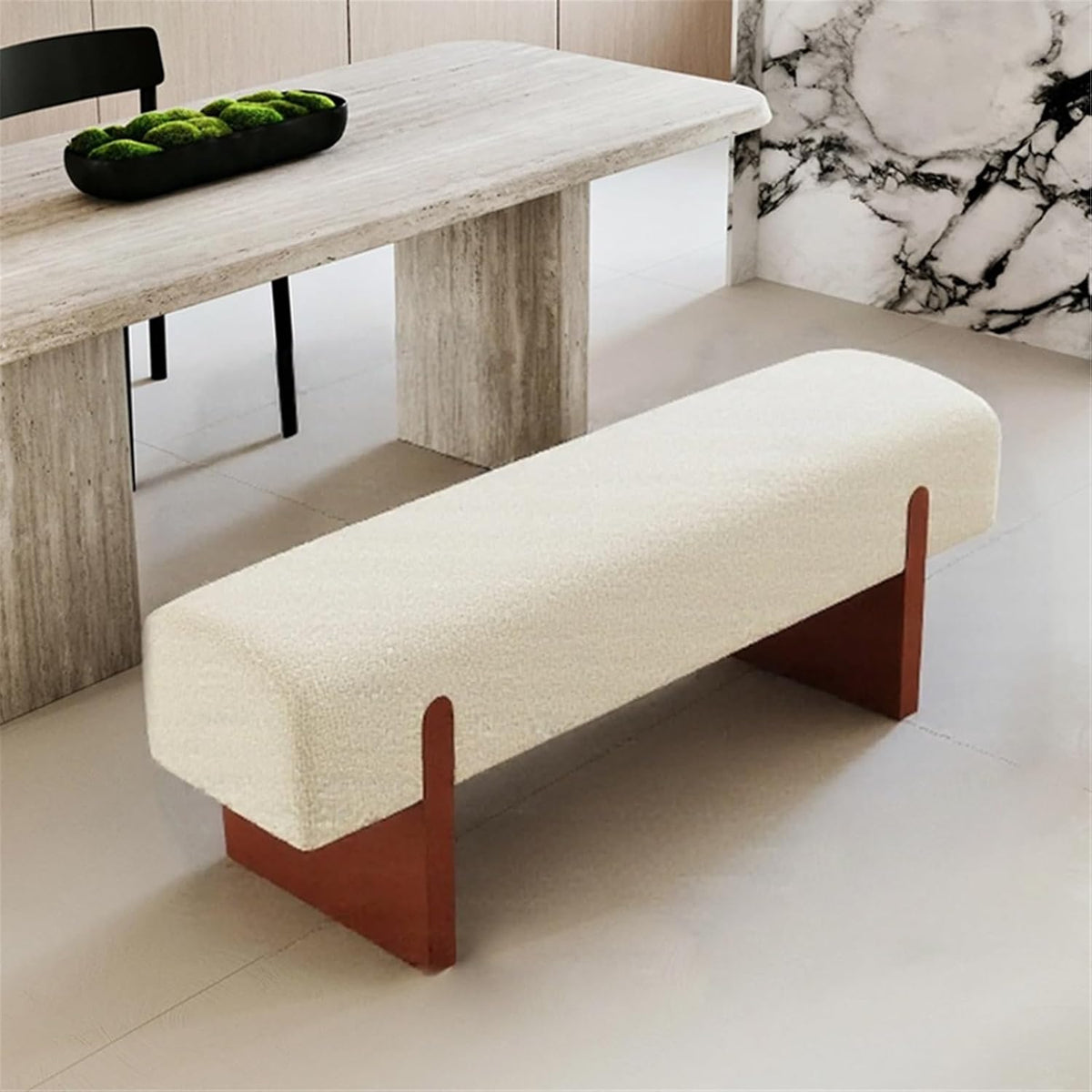 Modern Wooden Bed end Bench Dining Table Upholstered Shoe Changing Dressing Room Rest Area Entryway(Medium)