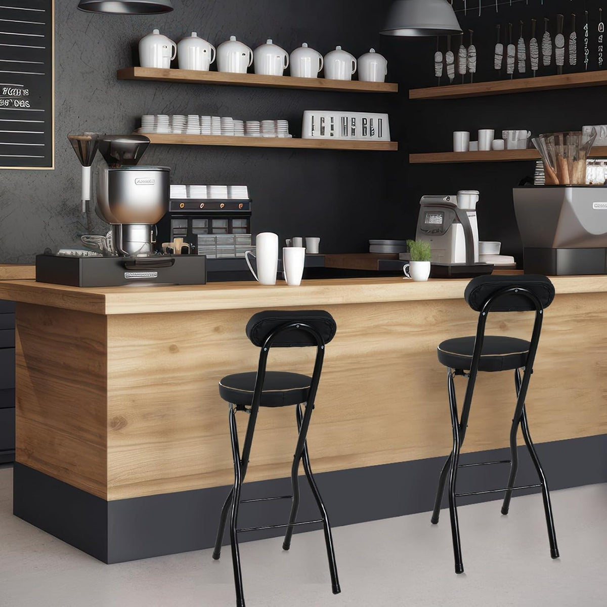 Thyle 1 Pcs 27.5 Inch Folding Bar Stool with Backrest Tall Foldable Stool Chair with Cushioned Padded Portable Collapsible Counter Height Chair for Kitchen Island Shop Cafe Dining Room