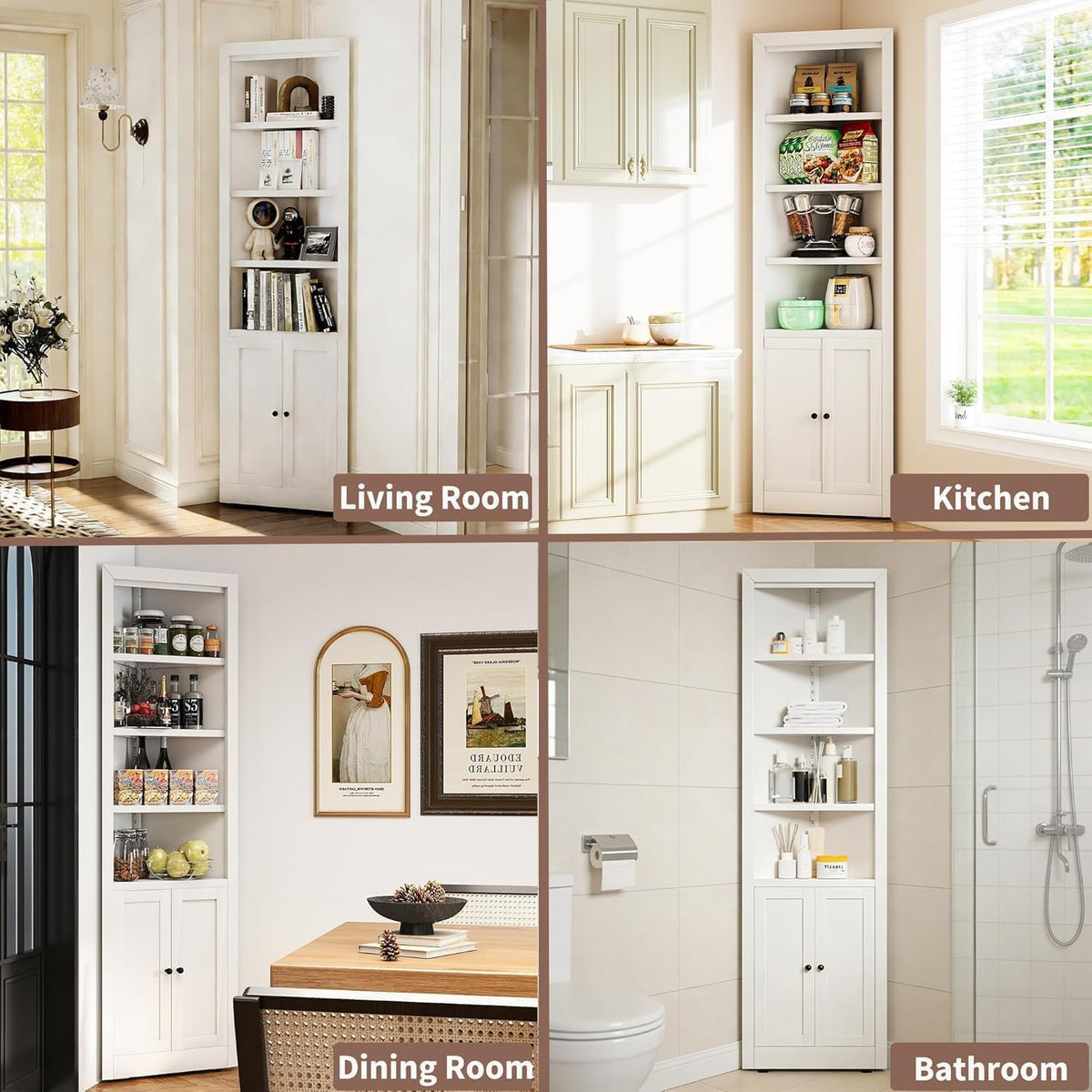 Metal Pantry Storage Cabinet with 4 Adjustable Shelves, 71" Tall Corner Cabinet for Bathroom, Corner Shelf Cabinet for Kitchen, Dining Room, Living Room, Assembly Required(White)