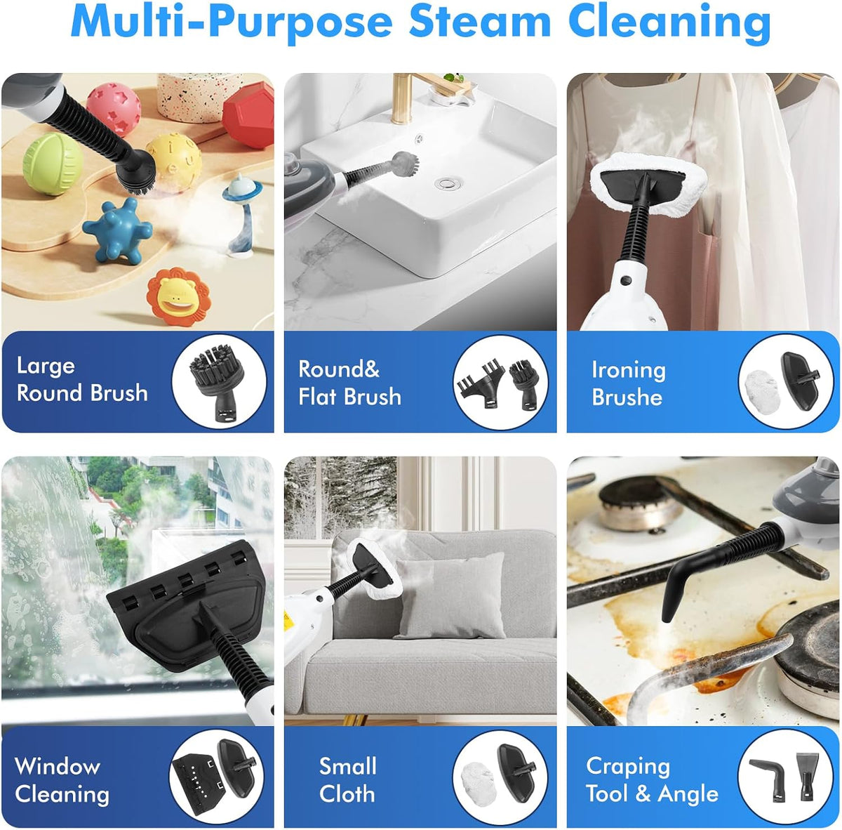 Steam Mop - All-in-one Powerful Handheld Steam Cleaner Detachable Floor Steamer with 11 Accessories, MultiPurpose Steamer for Hardwood Floors, Clothes,Windows,Tiles,Carpet, Whole Home Use(Grey)