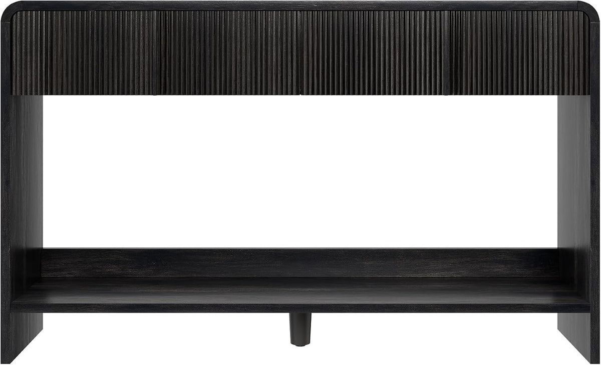 AMERLIFE 45" Fluted Entryway Console Table with 2 Drawers and Open Shelf | Modern Entryway Table with Rounded Edges, Wood Sofa Table for Hallway, Foyer, Behind Couch, Living Room, Black