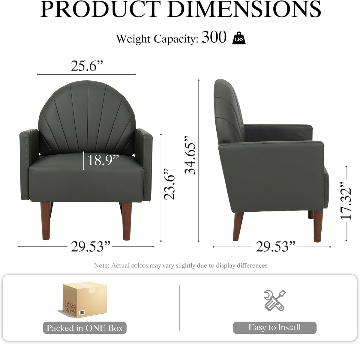 Modern Upholstered Single Sofa Chair,PU Leather Armchair Vanity Chair Shell Back Accent Chair with High Resilience Foam Cushion, Spacious Seating Reading Chair for Living Room Bedroom (Sage Green)