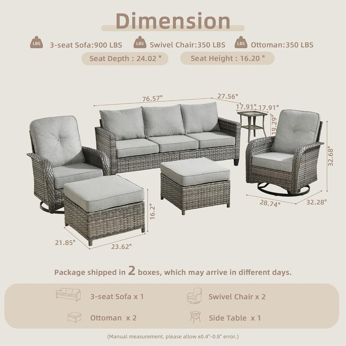 CAODOC 6 Pieces PE Wicker Patio Furniture Set, Outdoor Sectional Sofa with Swivel Chairs, Modern Rattan Conversation Set for Yard, Garden, Lawn, Deck, and Backyard