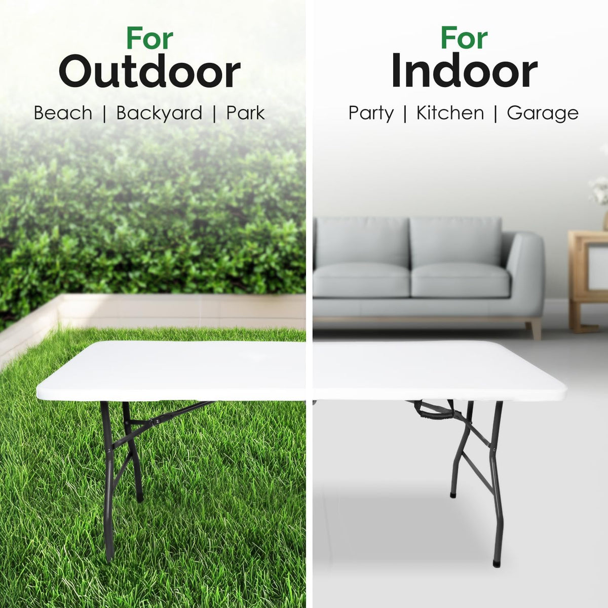 EconoHome White 8ft Folding Table with Handle | Heavy-Duty Foldable Table | Portable Table for Indoor & Outdoor Use | Perfect for Events, Camping, Parties, Dining & More
