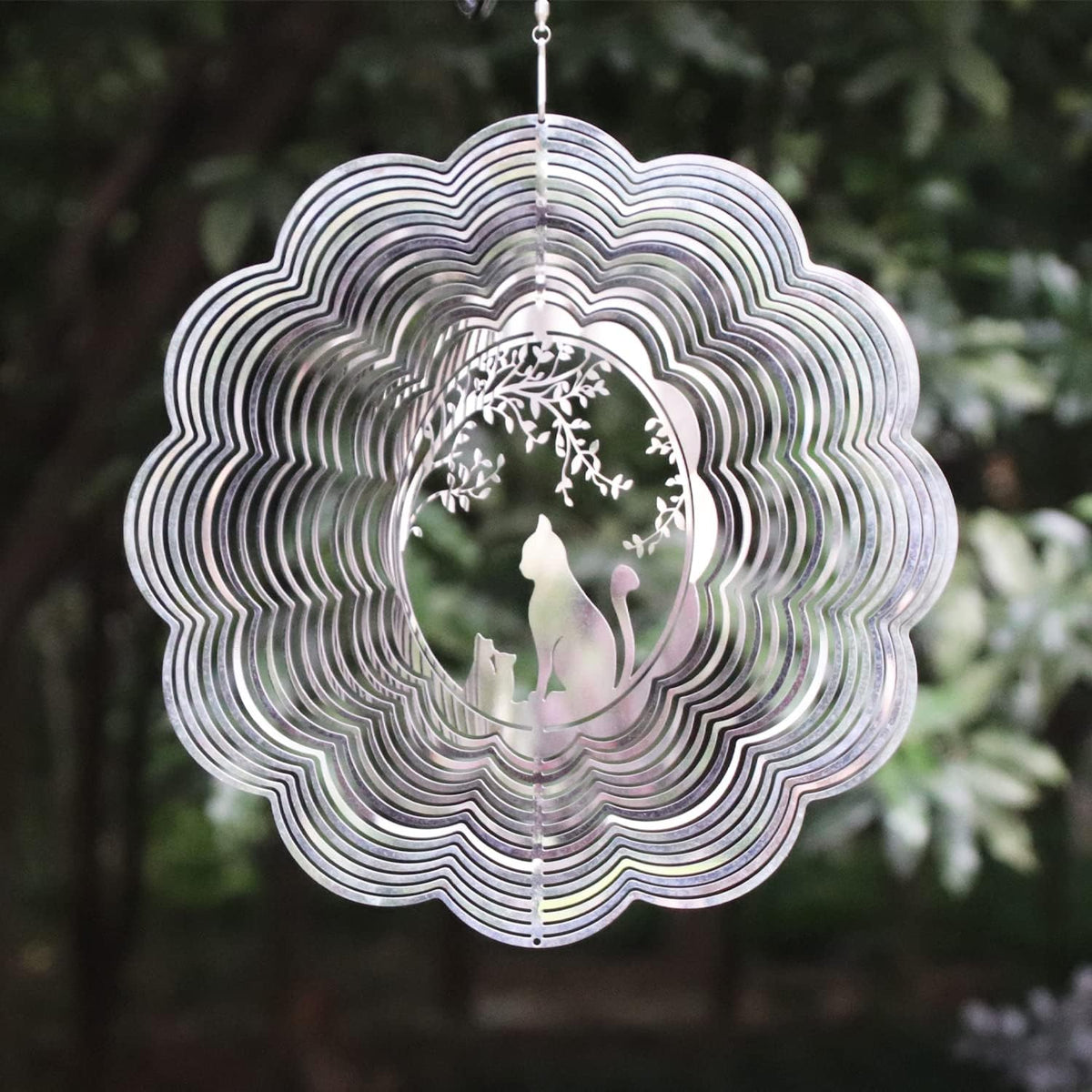 SPRING SONG Cat 3D Kinetic Wind Spinner for Yard and Garden Mirrored Stainless Steel Spinner Indoor and Outdoor Hanging Decor Crafts Ornament Gifts Kinetic Art Yard Garden Hanging Wind Spinner