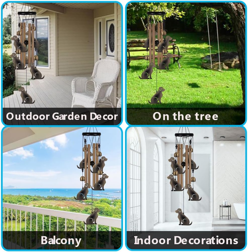 Garden Dog Wind Chimes Outdoor Indoor Decor - with 4 Tubes 4 Bells 5 Dogs Wind Chime, Mobile Romantic Dog Wind Catcher, Dogs Windchimes for Home, Mom Gifts, Balcony, Tree, Festival, Garden Decoration