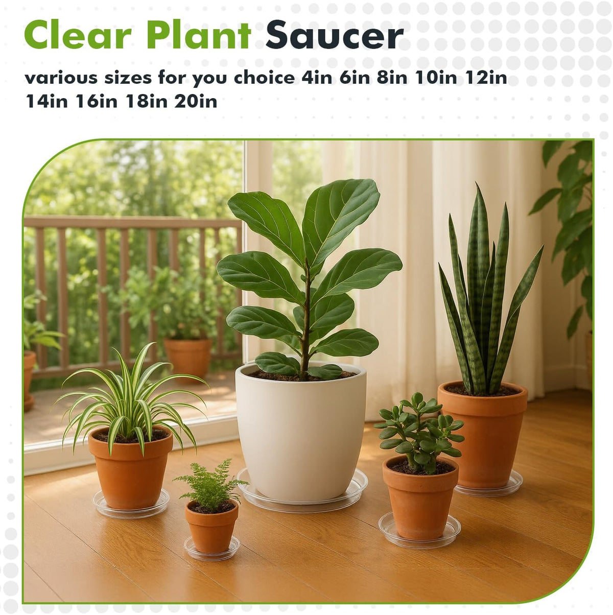 100 Packs 6 Inches Clear Plant Saucers for Indoor Outdoor Use Heavy Duty Plastic Plant Trays for Planter Bulk Flower Pot Drip Trays to Catch Water, 4 to 20 Inch