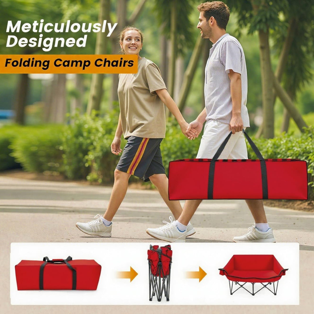 Heated Double Camping Chair, Padded Camping Couch with 3 Heat Levels and 4 Heating Zones, Oversized Camp Loveseat Support 800lbs for Soccer Games, Tailgating, RV Travel, Beach Days(Not Battery)