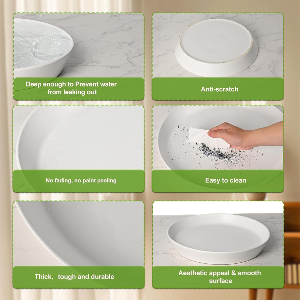 14 Inch Plant Saucer Tray 4 5 6 8 10 12 14 15 Inch Ceramic Plant Saucers for Indoors Outdoor, Drainage Drip Water Trays for Planter Pots Flower, Glazed Pot Saucers Trays (15 Inch)