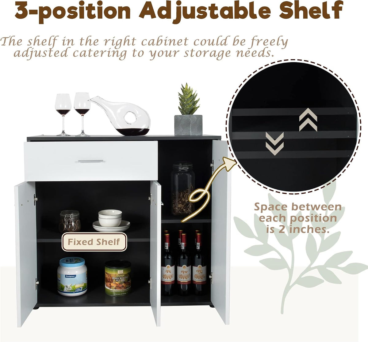 LOKO Buffet Cabinet with Storage, Multifunctional Kitchen Storage Cabinet with Adjustable Shelf & Anti-toppling Devices, Sideboard Side Table in Modern Style, 35 x 16 x 31.5 inches