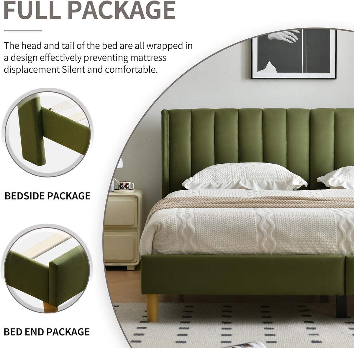 YUHUASHI King Bed Frame,Platform Bed with Upholstered Headboard,Grass Green