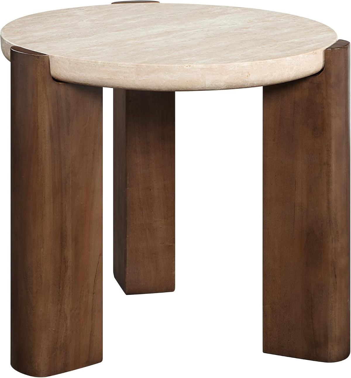 Travertine Top & Dark Oak End Table