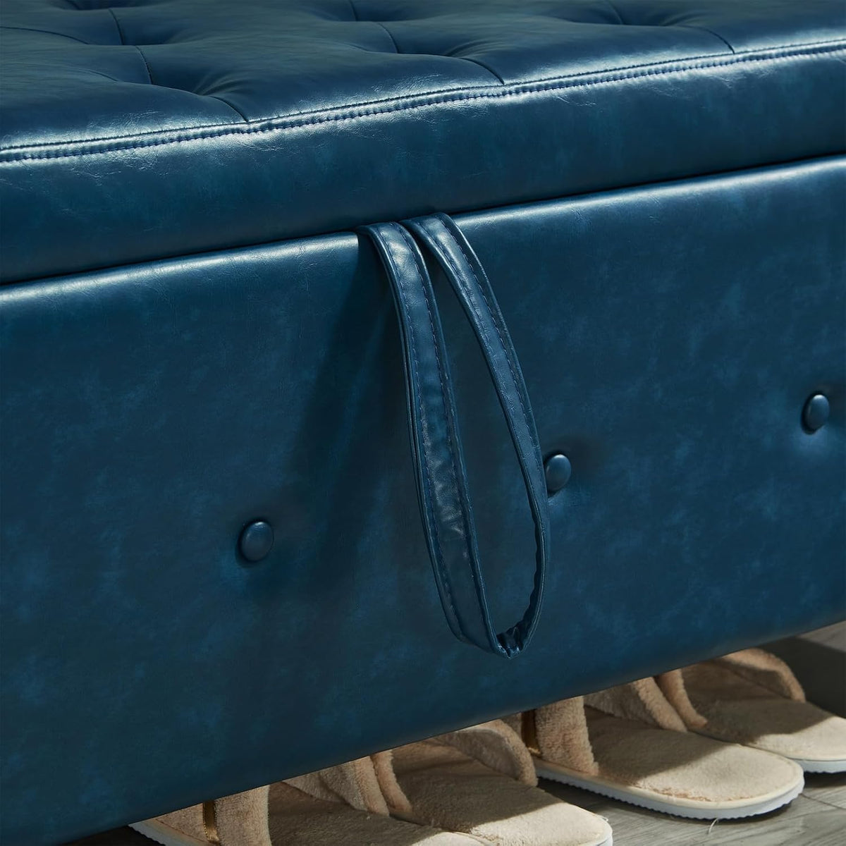 Storage, Bench for Bedroom,Living Room,Hallway, Upholstered Tufted Faux Leather Ottoman Blue