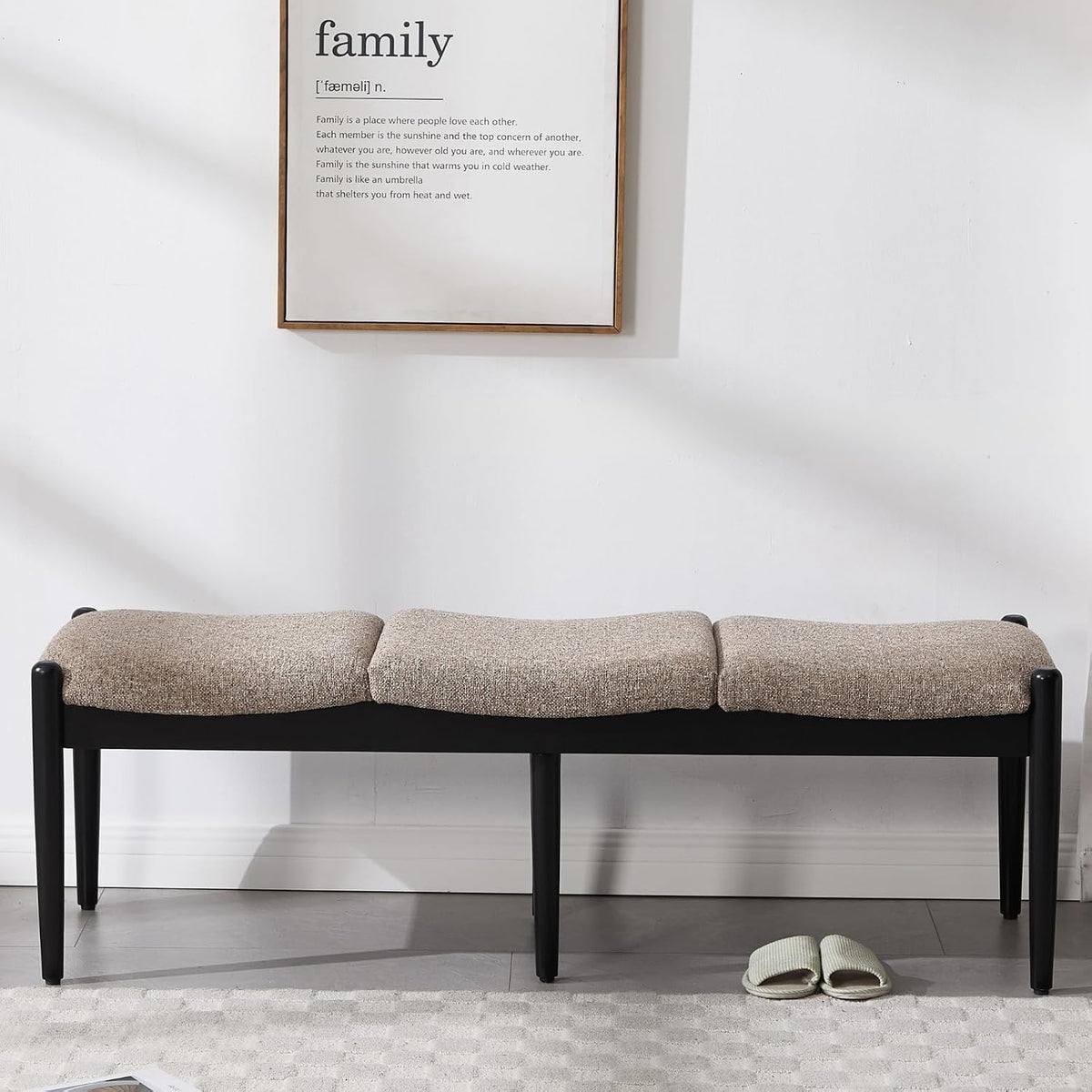 RIVOVA 54.25" Modern Ottoman Bench Upholstered Linen Bedroom End of Bed Bench Boho Bench Long Seating Bench Entryway Stool with Wood Legs for Living Room/Foyer, Khaki