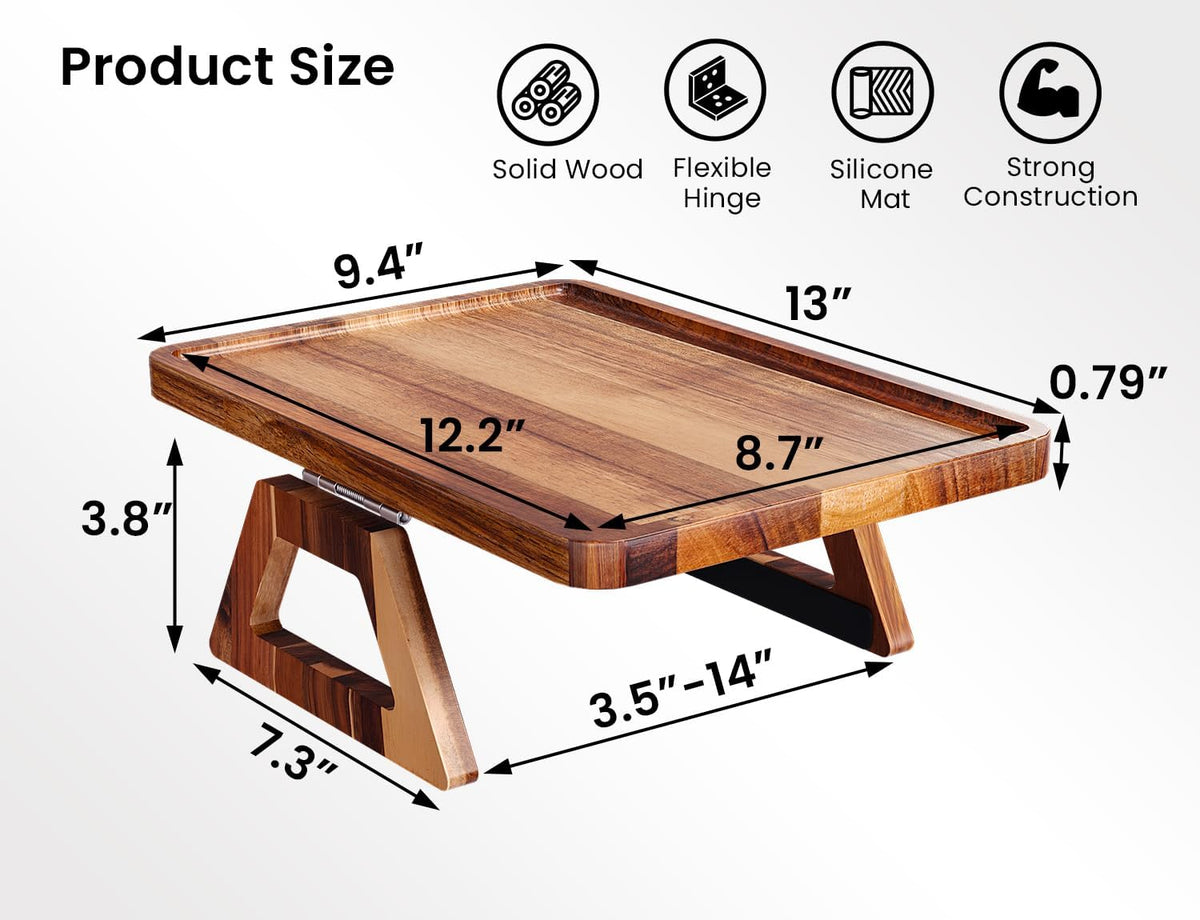 2 Pack Acacia Wood Couch Arm Tray,Couch Tray,Folding Sofa Armrest Trays,Couch Arm Table Clip-On Couch Desk for Drinks,Snacks,Phone,Remote Control