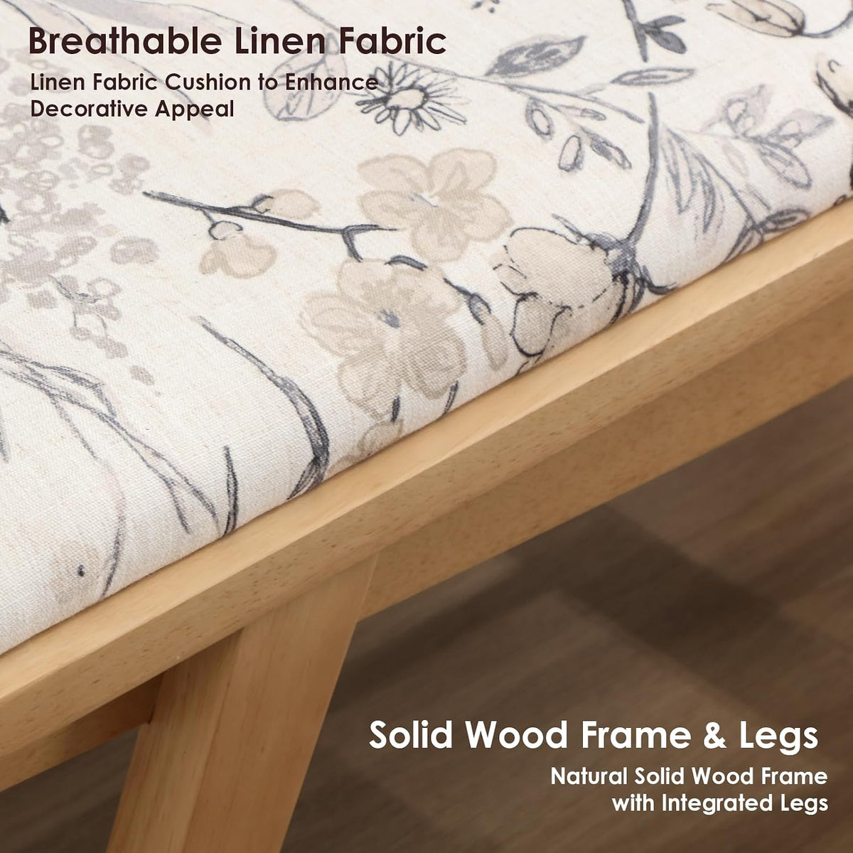 chairus Modern Shoe Bench Linen Fabric Upholstered Padded Seat Wooden Entryway Bench for Living Room End of Bed Hallway(Floral, 43.5" W)