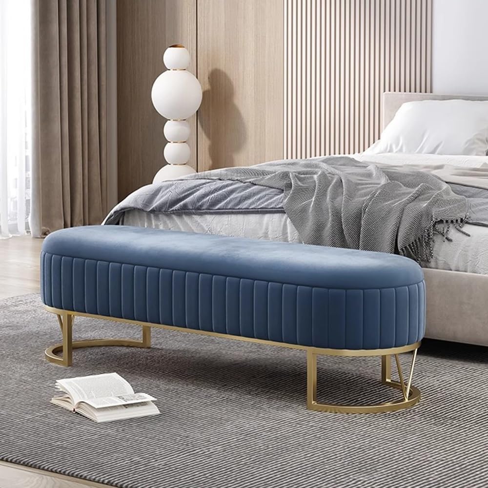 Modern Storage Bench Upholstered Bedside Stool with Metal Legs Modern for Living Room Entryway Entryway(Gris,Small)