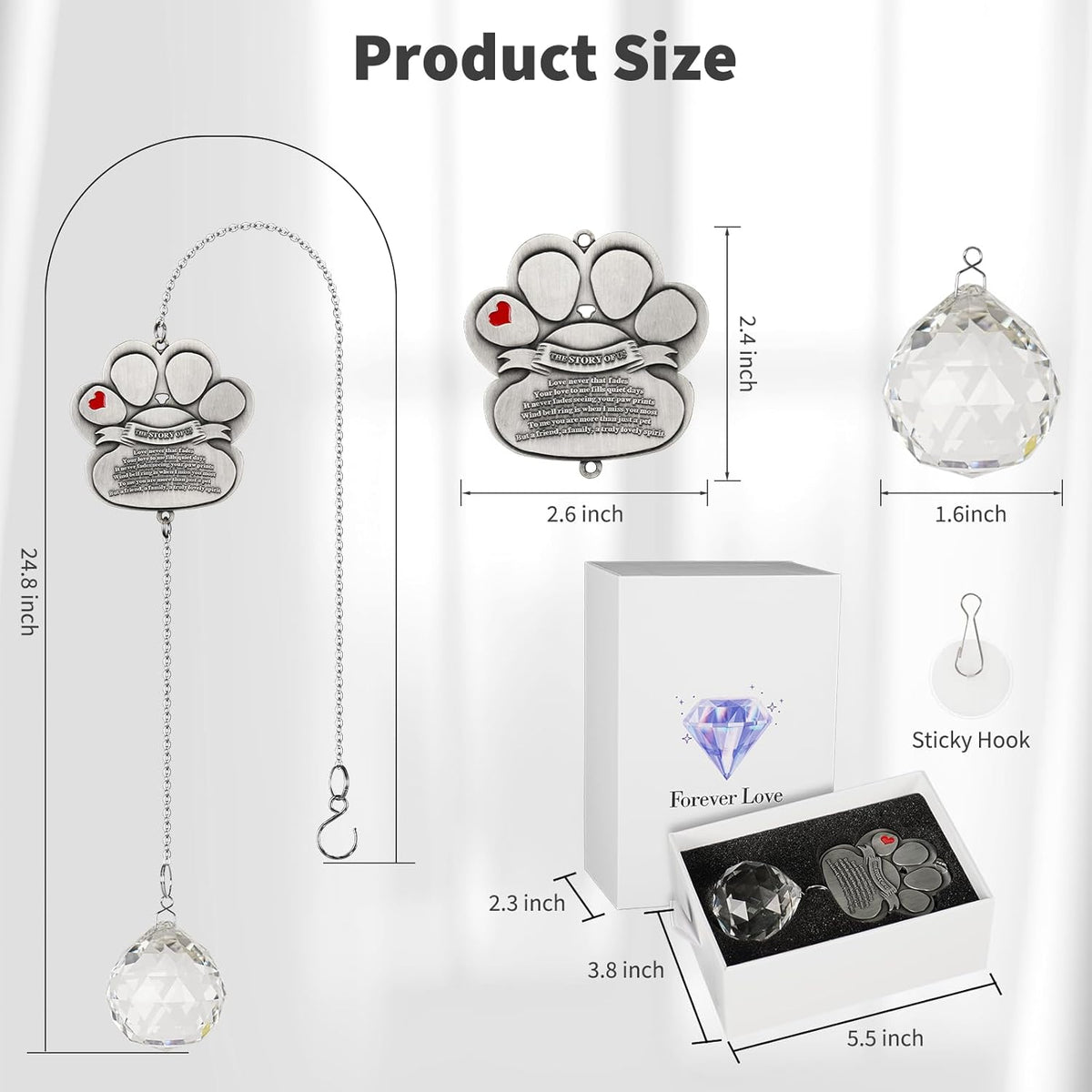 Pet Memorial Gifts for Loss of Dog Cat, Dog Memorial Crystal Suncatcher, Pet Passing Away Sympathy Gifts for Pet Lovers, Dogs Remembrance Rainbow Maker Ornament for Window Hanging, Garden, or Patio