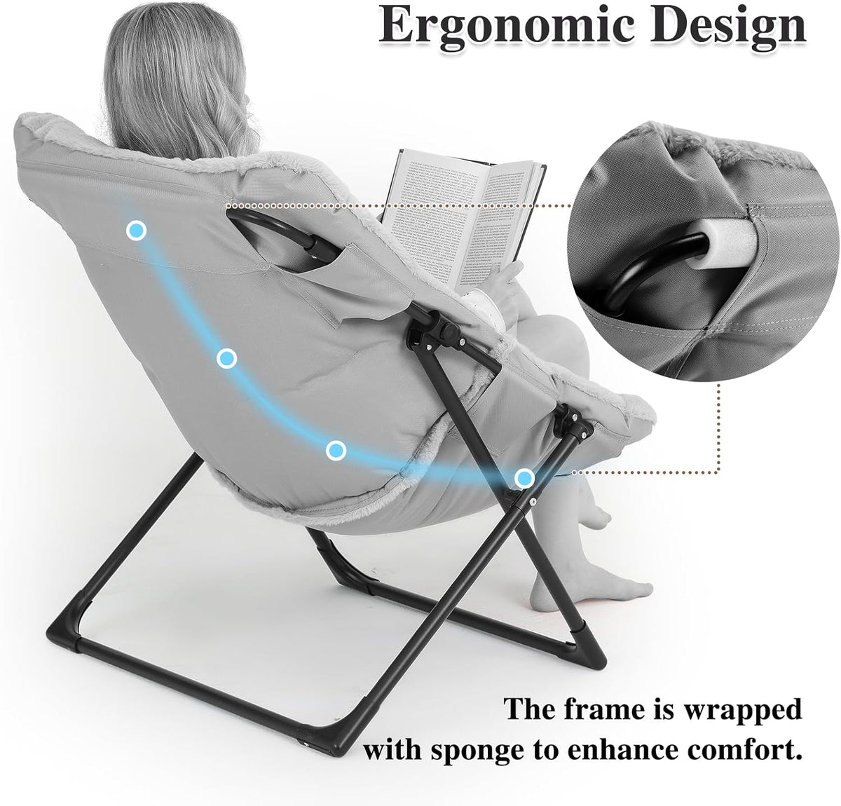 Comfy Saucer Chair for Adults, Set of 2, Soft Faux Fur Bedroom Chair, Accent Dorm Chairs, Flexible Living Room Reading Chairs, Oversized Folding Lounge Seat for Teens, X-Large, Brown