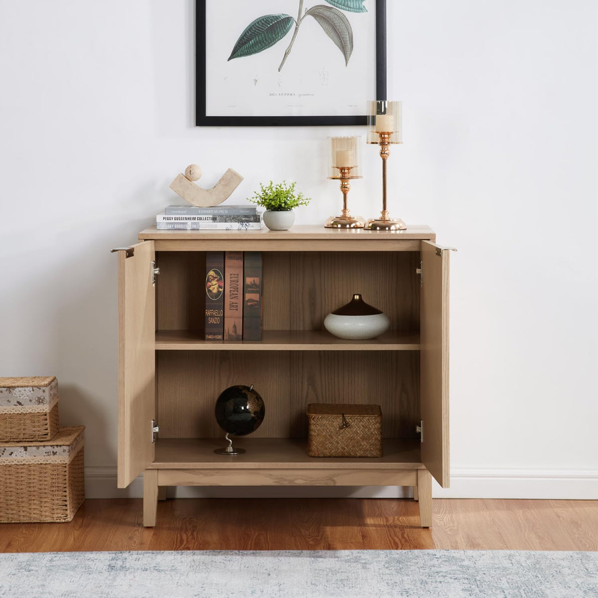 Modern Fluted Accent Credenza - Sideboard Buffet Cabinet with Doors & Adjustable Shelves, Multi-Functional Storage Cabinet for Living Room, Dining Room, Hallway & Entryway (Natural Ash)