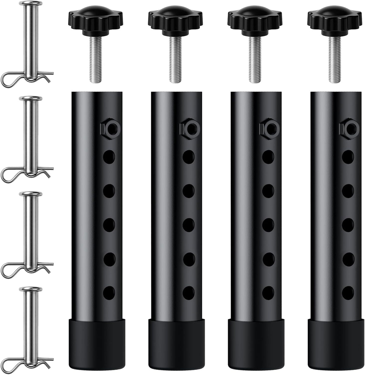 4Pack Folding Table Leg Extenders, 5 Levels Adjustable Height Rise Up to 6.1” Heavy Duty Steel Table Risers for Straight and Bent Legs Under 1.4" Diameters, Black