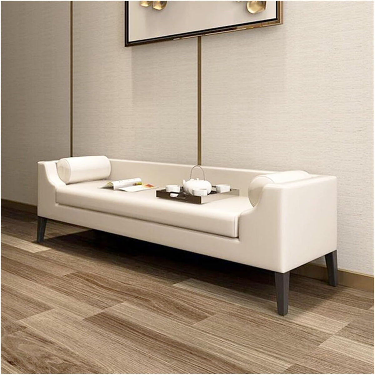 Modern End of Bed Bench for Bedroom,Upholstered Storage Ottoman with Arms Tufted Entryway with for Living Room Entryway(Beige)