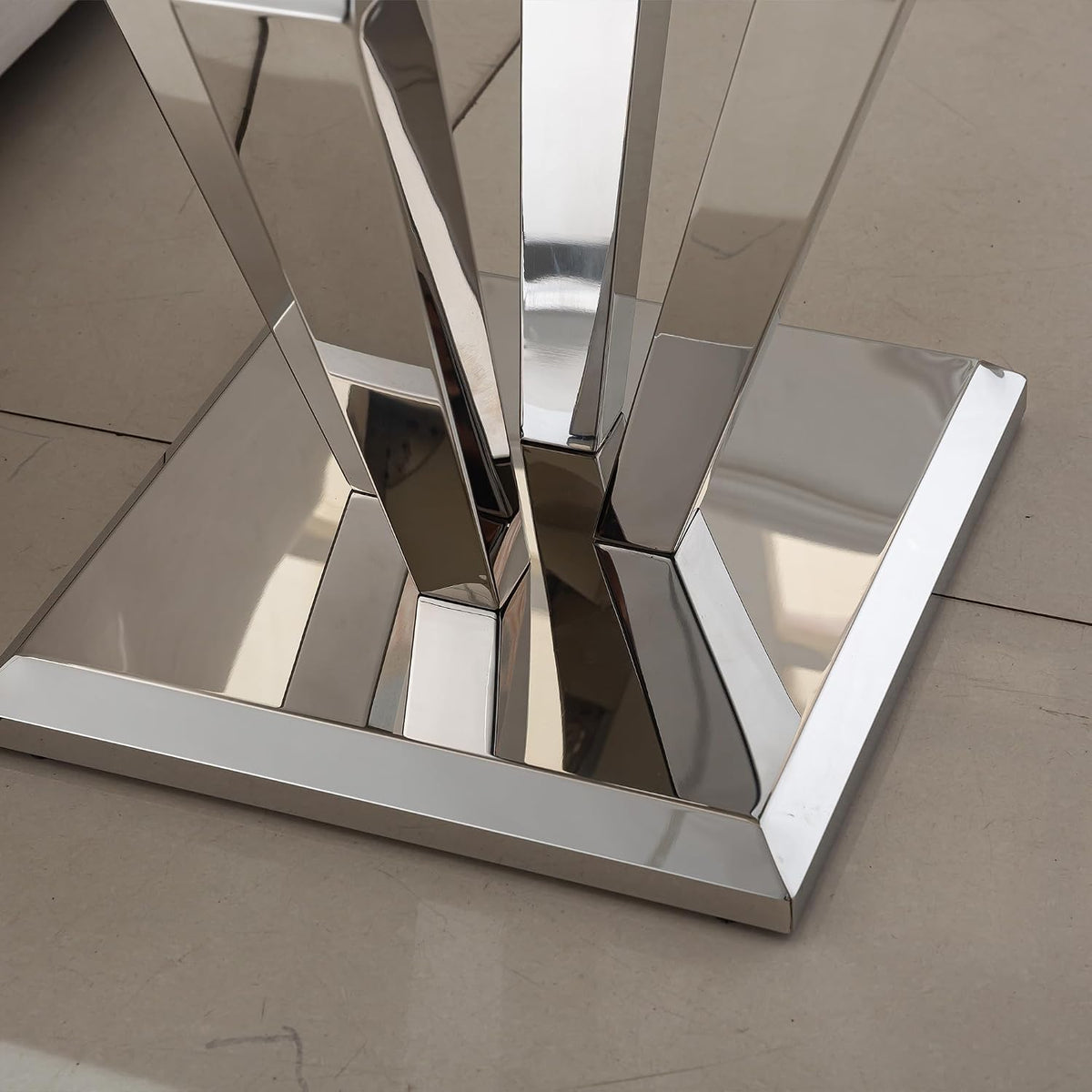 Faux Marble End Table, 23" Square White End Table with Faux Faux Marble Tabletop, Modern Sofa Side Table with Silver Stainless Steel Base & Mirrored Finish for Office Living Room
