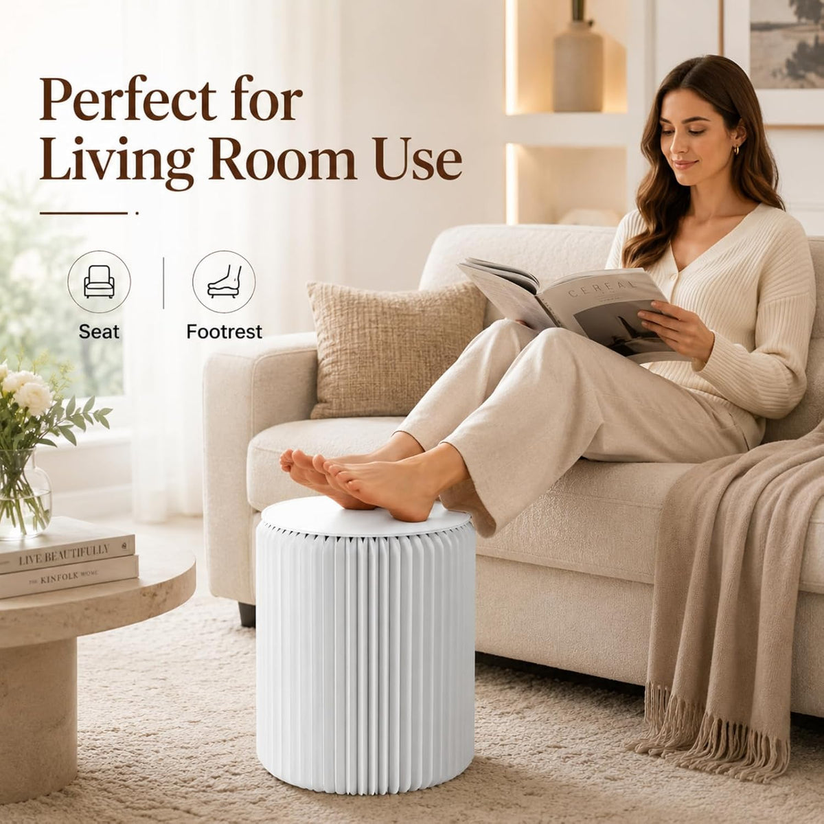 Folding Stool-17Inch Home Furniture 660lb Load Capacity Foldable Foldable | Portable Folding, Eco-Friendly Kraft Paper Honeycomb Design, 1.2 Inches Thick When Folded, Modern Minimalist
