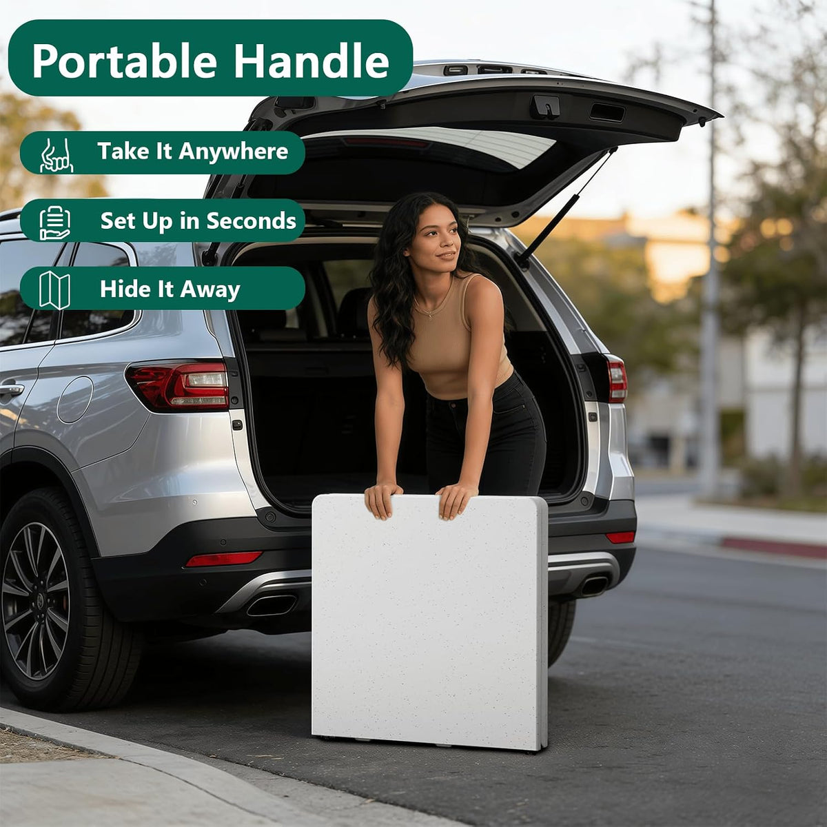 Folding Table 1 Pack, 4FT Folding Table with Adjustable Height, Heavy Duty Plastic Foldable Table Portable, Steel Legs Supports to 300lbs, Suitable for Party, Camping, Events Indoor&Outdoor Use, White