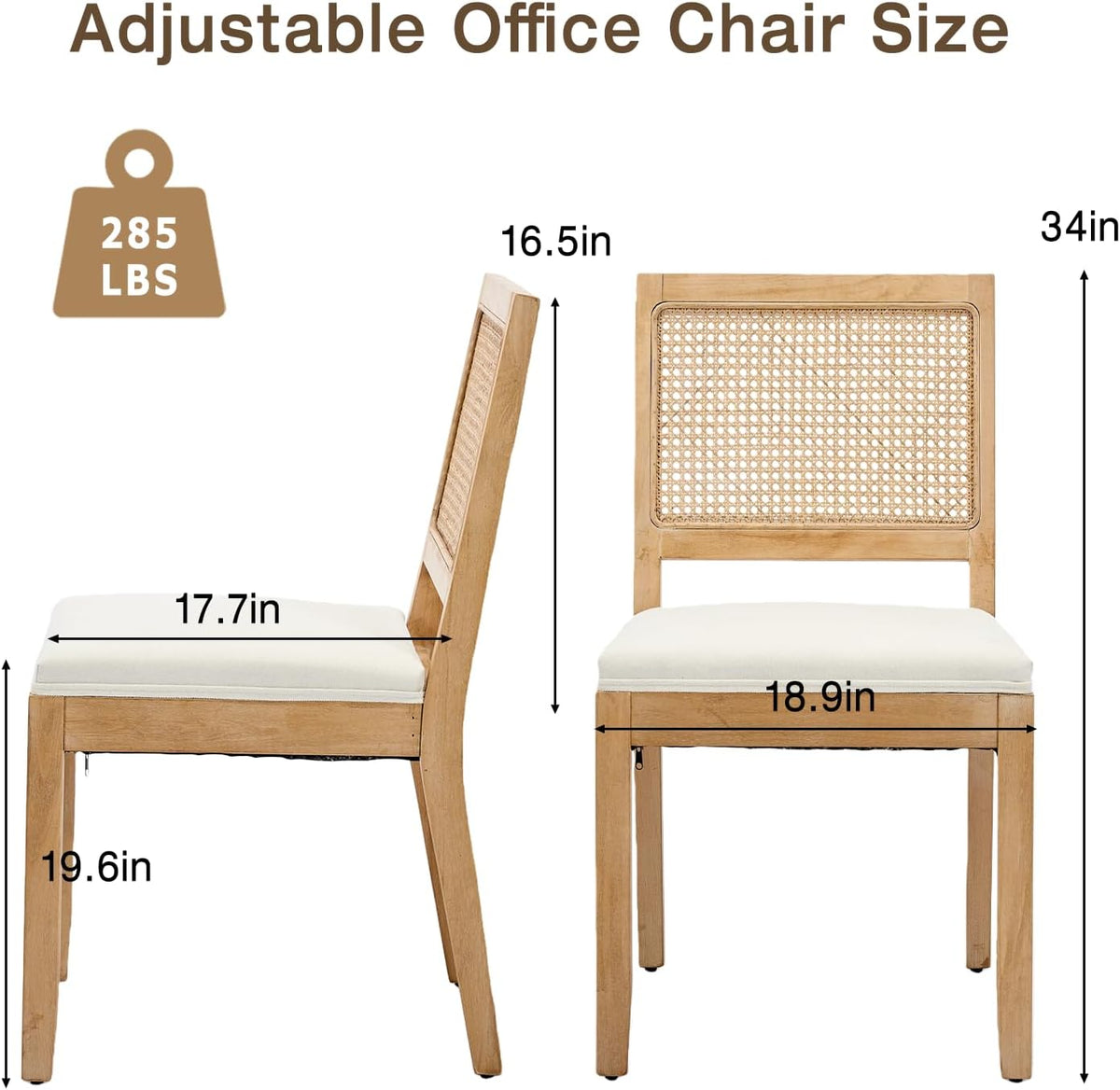 French Dining Chairs Set of 6,Farmhouse Upholstered Linen Chairs with Rattan Square Backrest,Solid Wood Legs,for Living Room,Kitchen,Restaurant,Beige