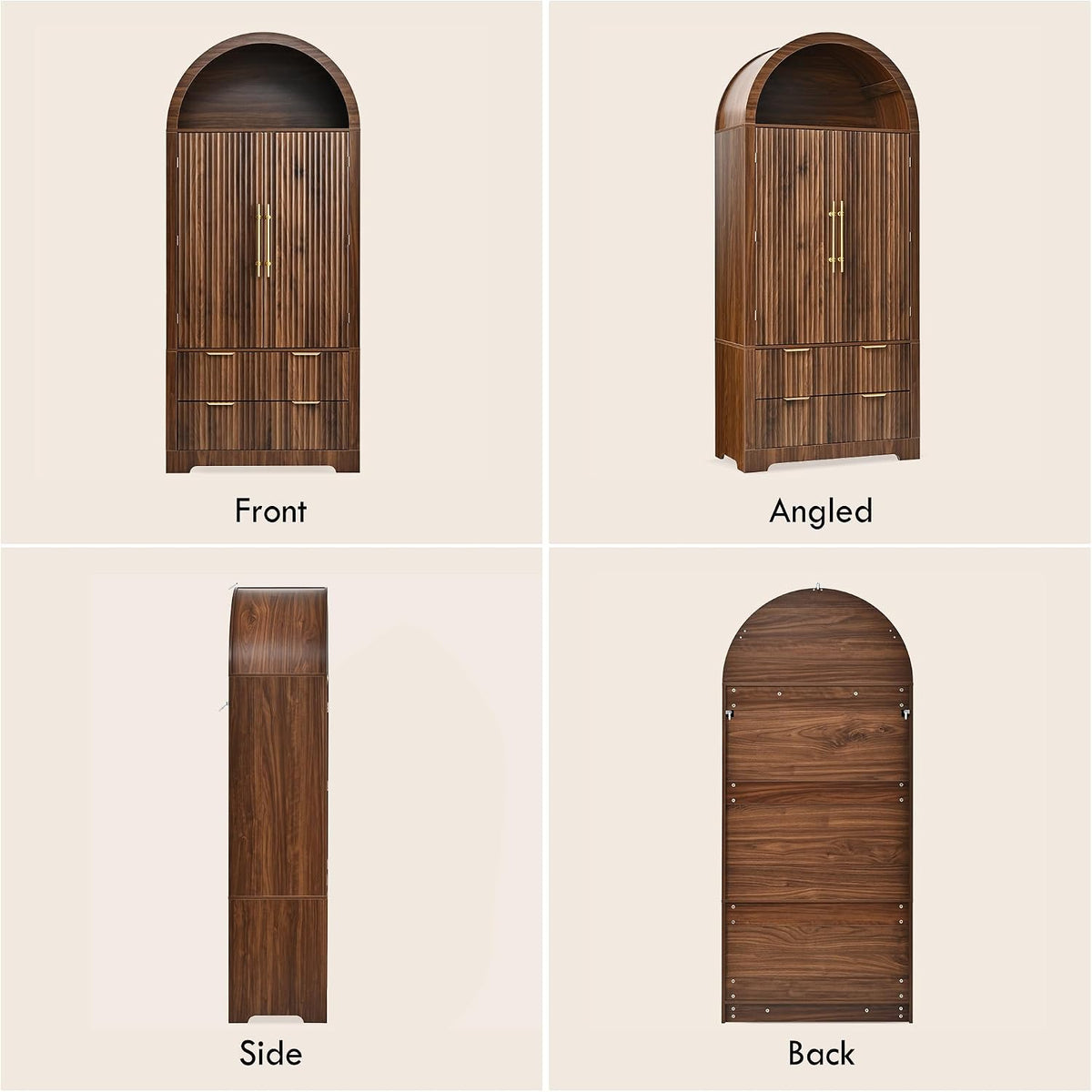 Polibi 72" Tall Arched Kitchen Pantry Cabinet with 2 Drawers & 8 Adjustable Door Shelves, Mid-Century Modern Fluted Storage Cabinet,Wooden Food Cupboard Organizer Buffet Hutch, Walnut