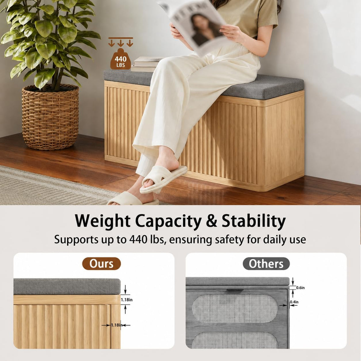 Entryway Shoe Storage Bench with 2" Cushion, 37.4" Small Bench with Shoe Rack, Cabinet Organizer for Hallway,Bedroom End of Bed (Light Oak)