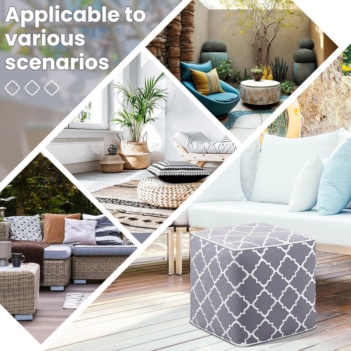 Juexica 2 Pack Inflatable Outdoor Ottoman Pouf Waterproof Cube 16" Square Blow up Ottoman Footrest with Handle Outdoor Portable Footstool for Patio Garden Camping or Home Pool(Classic,Grey)