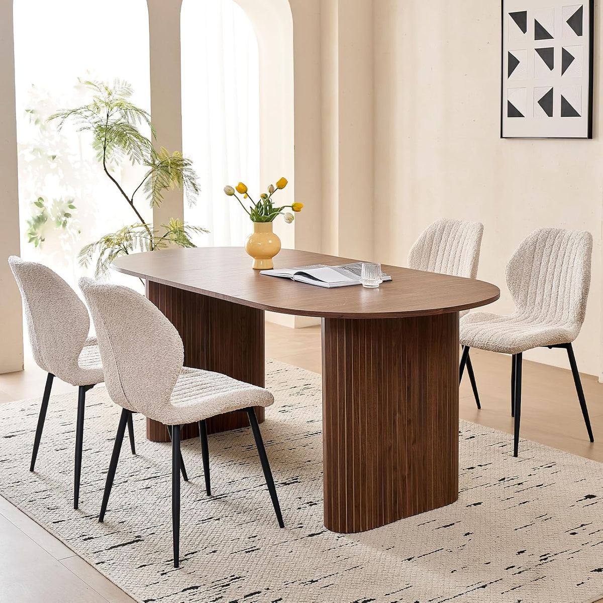 70.8" Oval Table for 4 6 Person, Modern Farmhouse Kitchen Dinner Table for Living Receiption Room, Brown
