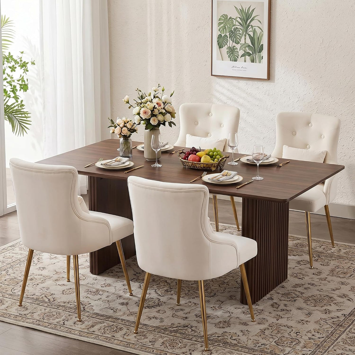 Velvet Dining Chairs Set of 2, Upholstered Velvet Accent Chairs, Kitchen Chair with Metal Legs & Lumbar Pillow for Dining/Living Room/Vanity