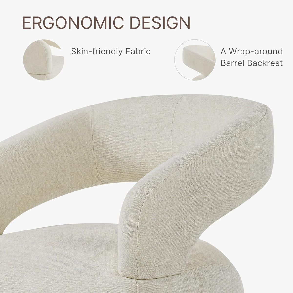 KISLOT Upholstered Dining Chairs with Casters Easy Assembly Require Modern Barrel Armchair with Rollers for Diningroom Bedroom Livingroom Reading Room,Set of 2,Cream Beige
