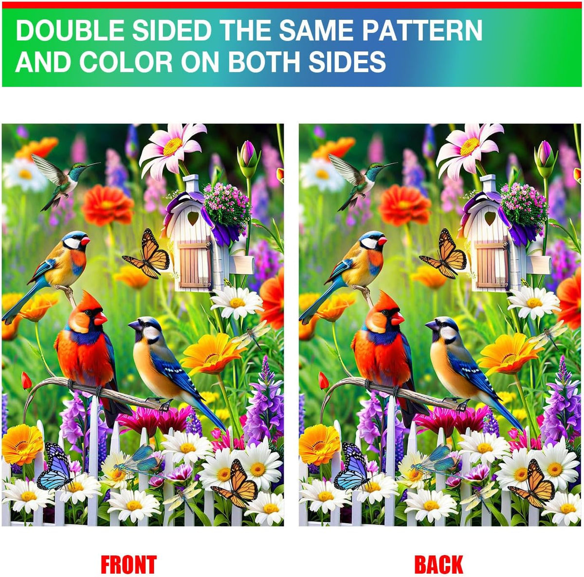 Spring Summer Humming bird House Flag Birds Floral Garden Flags 28x40 Double Sided, Large Yard Flags for Outside Decoration