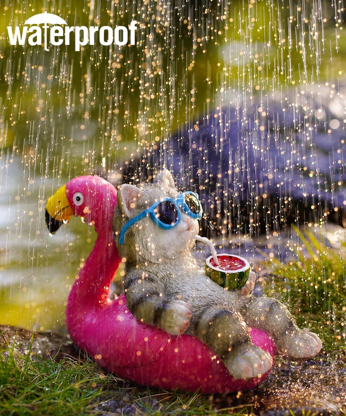 Cat Lying Flamingo Statue: Outdoor Sculptures Clearance for Lawn Porch Patio Balcony Yard - Gifts for Mom Women