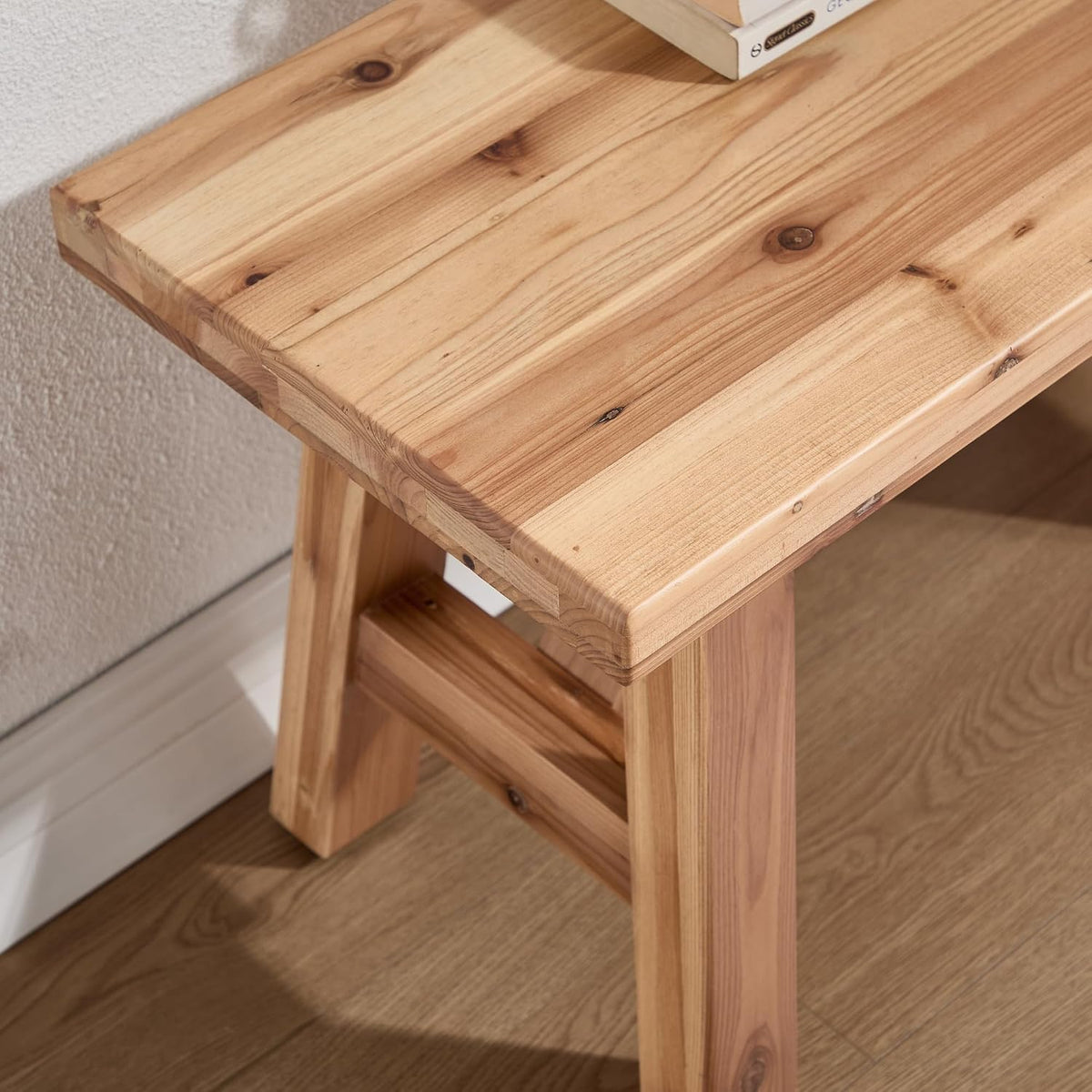 30" Entryway Bench Farmhouse Narrow Dining Bench Shoe Rack Small Wooden Benches Holds up to 300lbs for Hallway Living Room Dining Room Bedroom,1 Tier, Natural